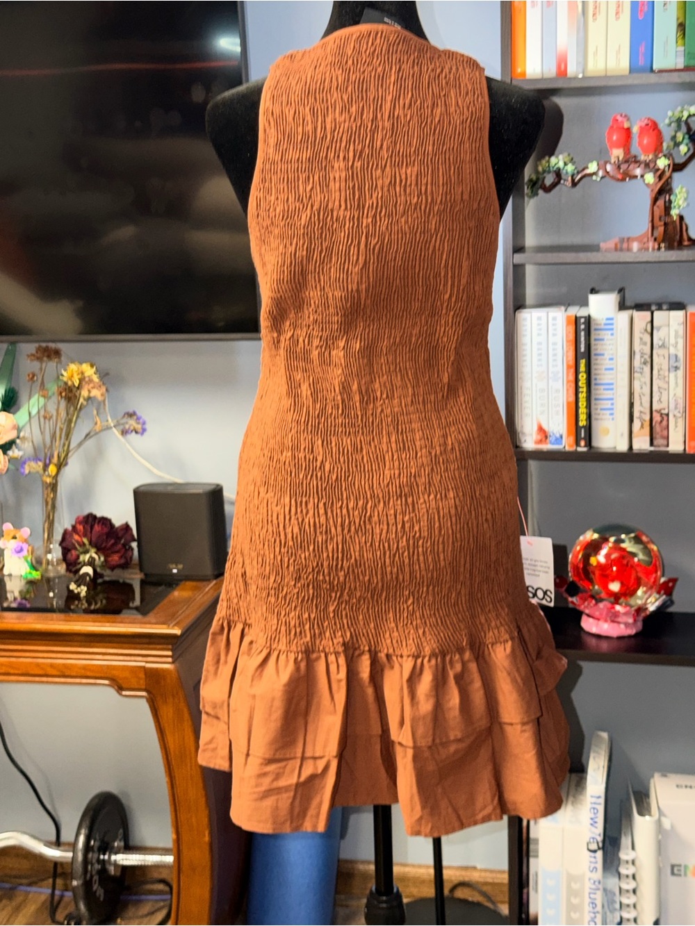 ASOS Rust/Brown Textured Ruffle-Hem Mini Dress - Picture 2 of 2